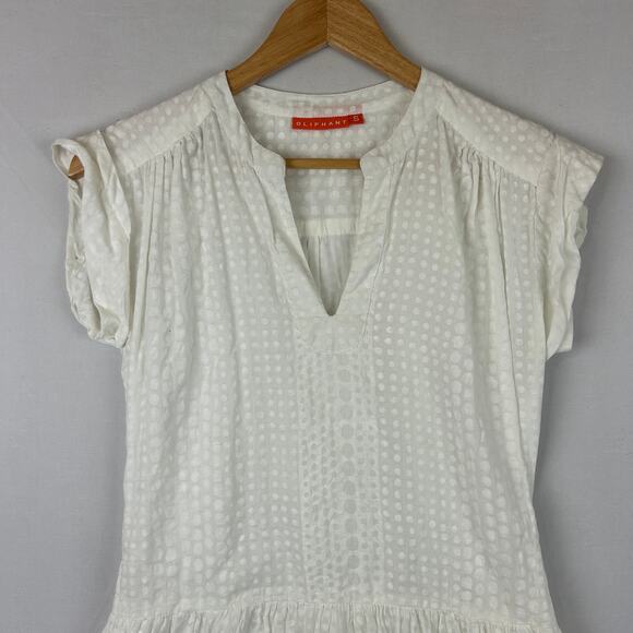 Oliphant Roll Sleeve White Polka Dot Cotton Dress V Neck Mini Women's Size S - Picture 2 of 10